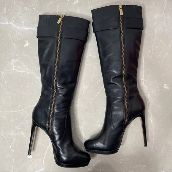 Michael Kors Black Leather Caroline Tall Boots With Box