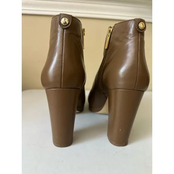Michael Kors Boots Sammy Leather Platform Ankle Booties Brown Women's Size 8.5