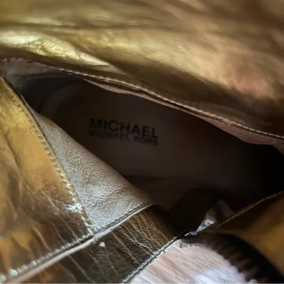 MICHAEL KORS Dark Brown TALL BOOTS w/Gold Button Detail &amp; Full Zip Size 7