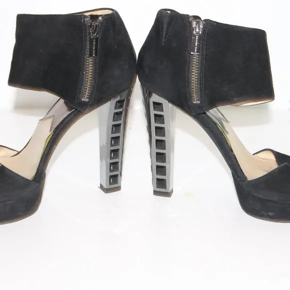 Michael Kors Embellished High Heel Black Suede Leather Platform Sandal Shoes 7 M