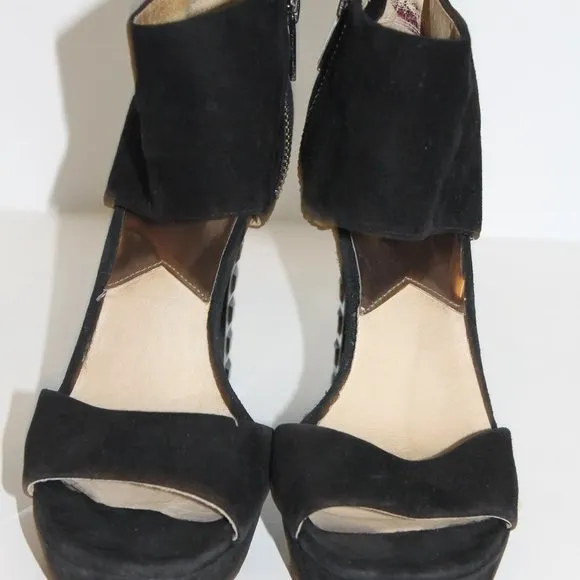 Michael Kors Embellished High Heel Black Suede Leather Platform Sandal Shoes 7 M