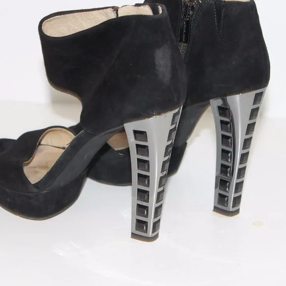 Michael Kors Embellished High Heel Black Suede Leather Platform Sandal Shoes 7 M