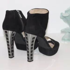 Michael Kors Embellished High Heel Black Suede Leather Platform Sandal Shoes 7 M