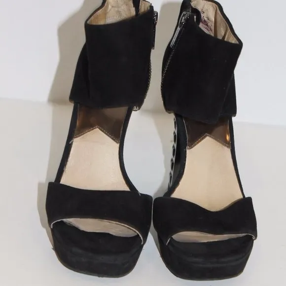 Michael Kors Embellished High Heel Black Suede Leather Platform Sandal Shoes 7 M