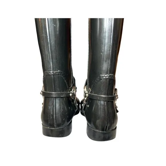 Michael Kors Fulton Harness Rubber Women's Black Rain Boots, Size 8