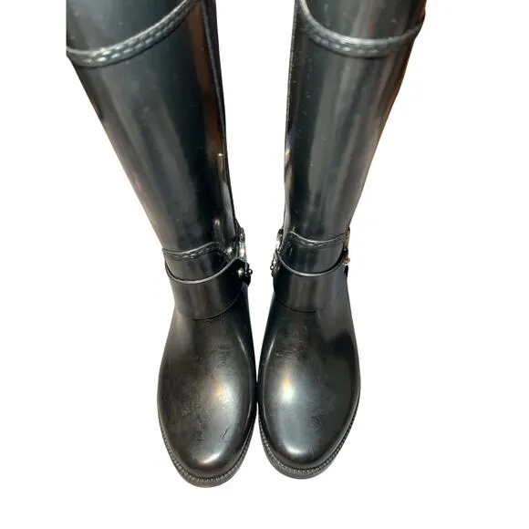 Michael Kors Fulton Harness Rubber Women's Black Rain Boots, Size 8