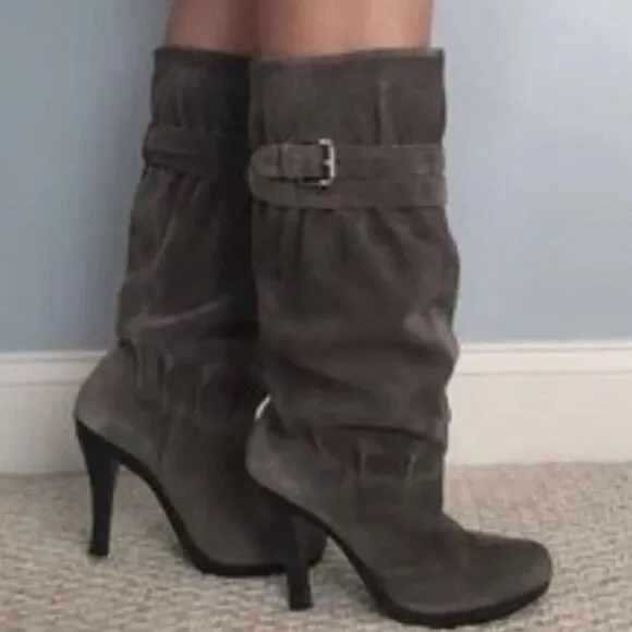 Michael Kors Grey Gray Kincade Suede Slouchy Tall Heel Boots 7