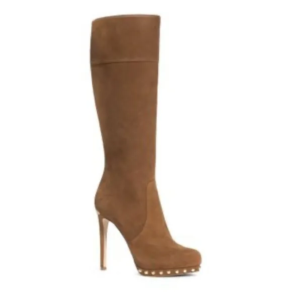 MICHAEL KORS Knee High Stiletto Heel Brown Suede Zip Up Tall Boots