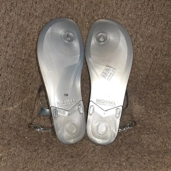 MICHAEL KORS-Miley-Silver Jelly Sandals-Large Crystal Charm-Sz 10-NWOB