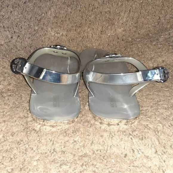 MICHAEL KORS-Miley-Silver Jelly Sandals-Large Crystal Charm-Sz 10-NWOB