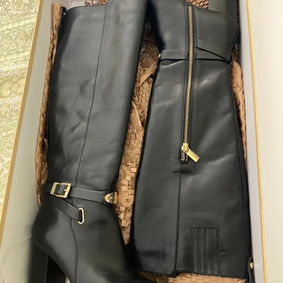 Michael Kors Women's Arley Tall Black Leather Knee High  Boots