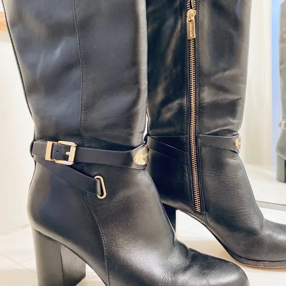 Michael Kors Women's Arley Tall Black Leather Knee High  Boots