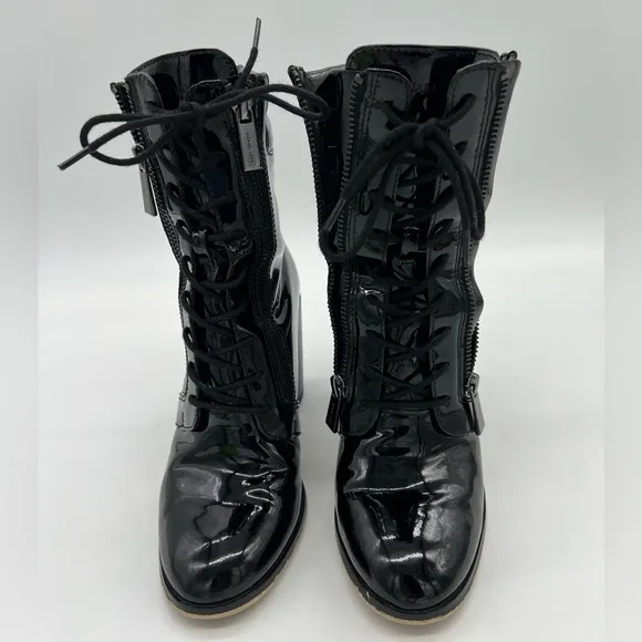 MICHAEL MICHAEL KORS ROSARIO LACE UPPATENT LEATHER ANKLE BOOTS SZ6.5