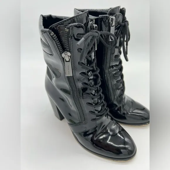 MICHAEL MICHAEL KORS ROSARIO LACE UPPATENT LEATHER ANKLE BOOTS SZ6.5