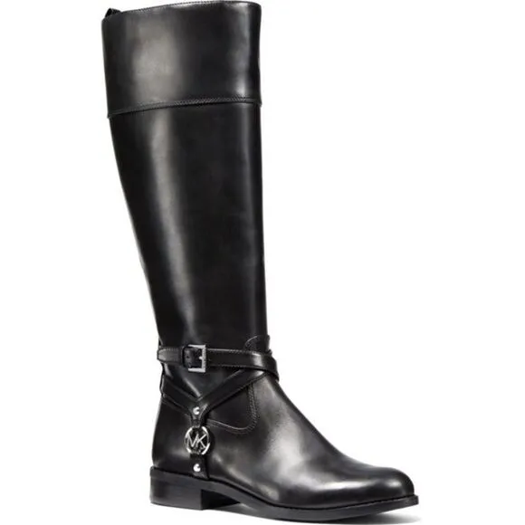 MICHAEL Michael Kors Preston Leather Tall Black Riding Boots Size 5.5M New