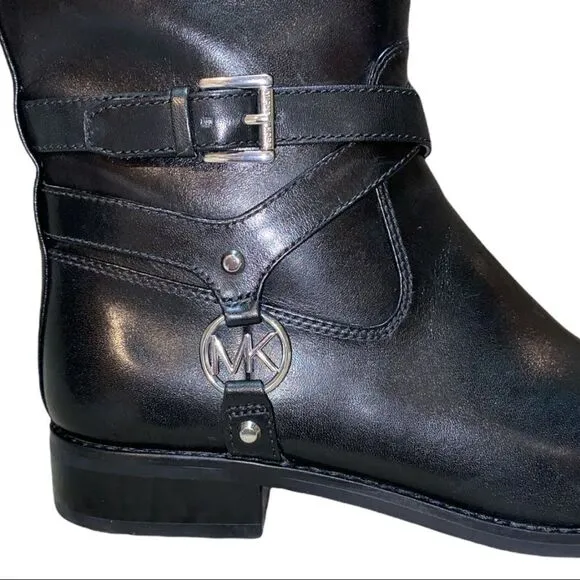 MICHAEL Michael Kors Preston Leather Tall Black Riding Boots Size 5.5M New