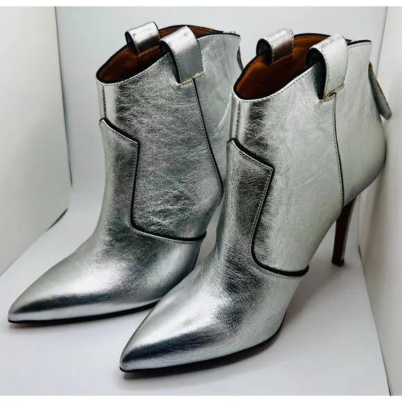 MINT 6.5 Silver VERONICA BEARD “Loretta” Leather Western Booties - Retail: $495