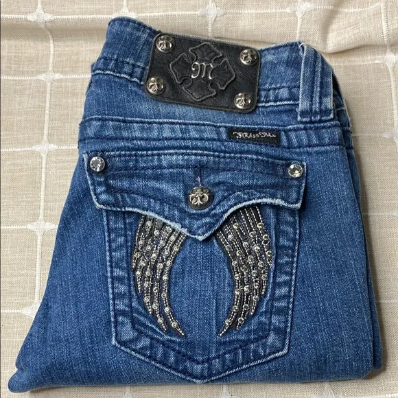 Miss‎ Me Jeans Embellished Angel Wings Pockets Bootcut Denim Jeans Studded Sz 29