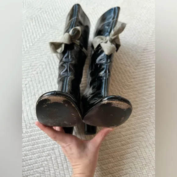 Miu Miu Tall Knee High Black Patent Leather Boots sz 39