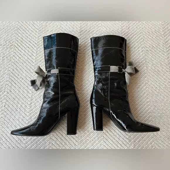 Miu Miu Tall Knee High Black Patent Leather Boots sz 39