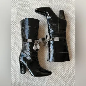 Miu Miu Tall Knee High Black Patent Leather Boots sz 39