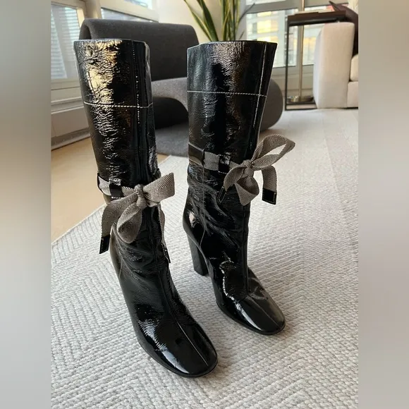 Miu Miu Tall Knee High Black Patent Leather Boots sz 39