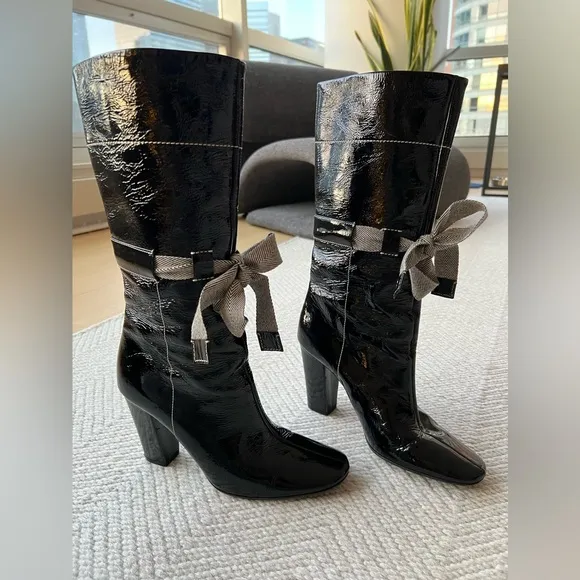 Miu Miu Tall Knee High Black Patent Leather Boots sz 39
