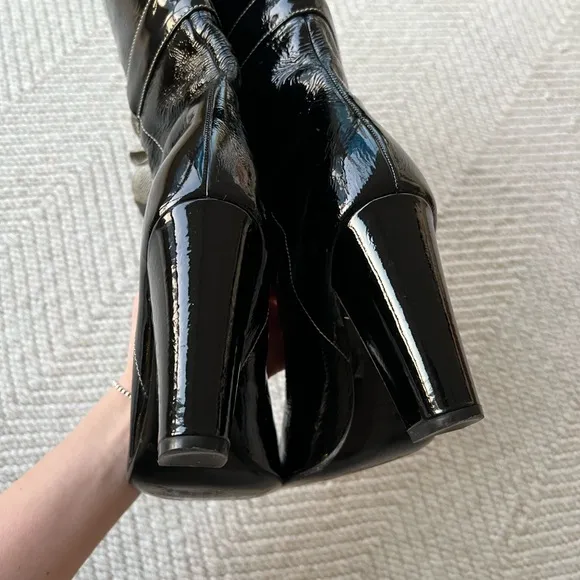 Miu Miu Tall Knee High Black Patent Leather Boots sz 39