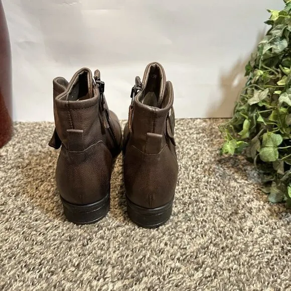 Miz Mooz Brown Espresso Leather Buckled Ankle Boots Siggy Size 36 US 5.5-6 New