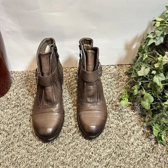 Miz Mooz Brown Espresso Leather Buckled Ankle Boots Siggy Size 36 US 5.5-6 New