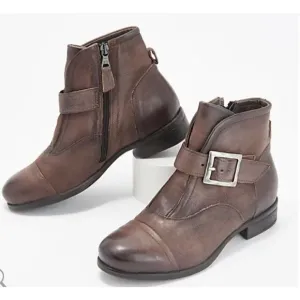 Miz Mooz Brown Espresso Leather Buckled Ankle Boots Siggy Size 36 US 5.5-6 New