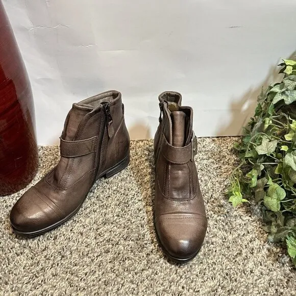 Miz Mooz Brown Espresso Leather Buckled Ankle Boots Siggy Size 36 US 5.5-6 New