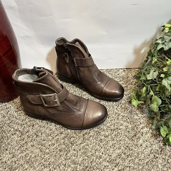 Miz Mooz Brown Espresso Leather Buckled Ankle Boots Siggy Size 36 US 5.5-6 New