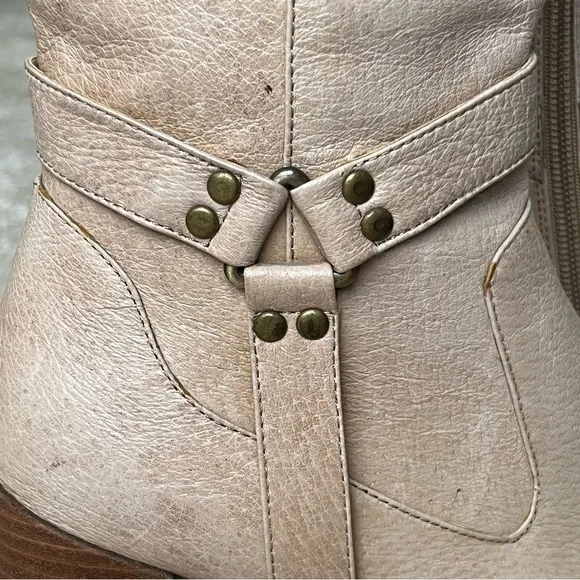 Miz Mooz Leather Heeled Go-Go Tall Riding Boots-Women’s 8.5-Cream/Brown-Zipper