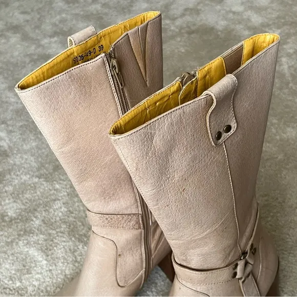 Miz Mooz Leather Heeled Go-Go Tall Riding Boots-Women’s 8.5-Cream/Brown-Zipper
