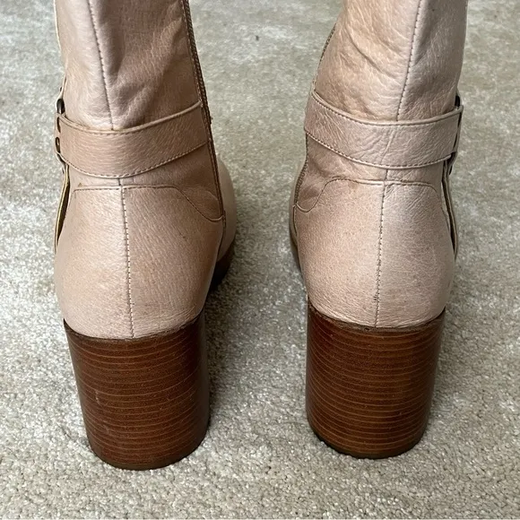 Miz Mooz Leather Heeled Go-Go Tall Riding Boots-Women’s 8.5-Cream/Brown-Zipper