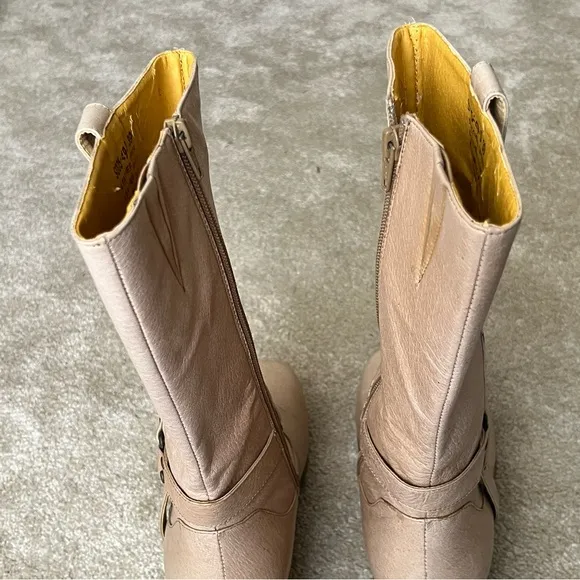 Miz Mooz Leather Heeled Go-Go Tall Riding Boots-Women’s 8.5-Cream/Brown-Zipper