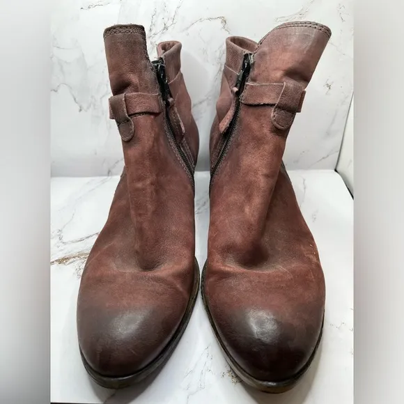 Miz Mooz Stamped Tooled Leather Maroon Ankle Boots Size 41