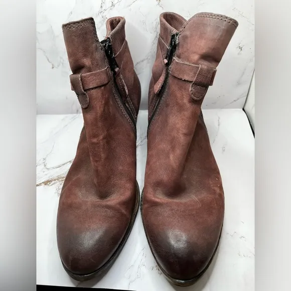 Miz Mooz Stamped Tooled Leather Maroon Ankle Boots Size 41