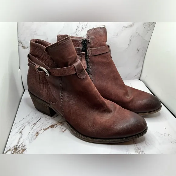 Miz Mooz Stamped Tooled Leather Maroon Ankle Boots Size 41