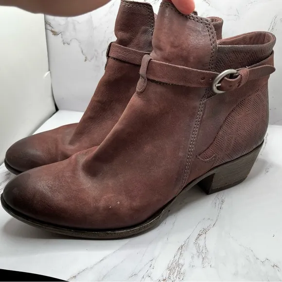 Miz Mooz Stamped Tooled Leather Maroon Ankle Boots Size 41