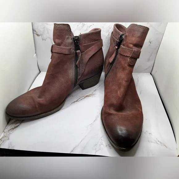 Miz Mooz Stamped Tooled Leather Maroon Ankle Boots Size 41