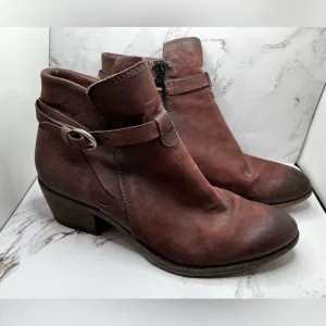 Miz Mooz Stamped Tooled Leather Maroon Ankle Boots Size 41
