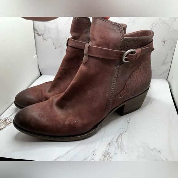 Miz Mooz Stamped Tooled Leather Maroon Ankle Boots Size 41