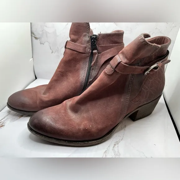 Miz Mooz Stamped Tooled Leather Maroon Ankle Boots Size 41