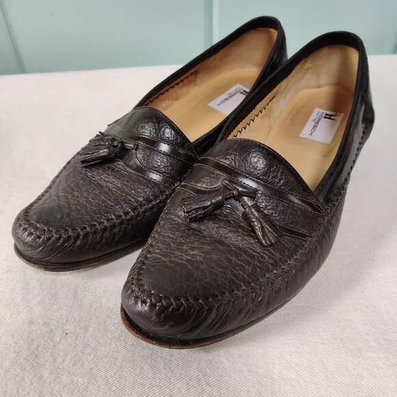 Moreschi ITALY Grain Leather Tassel Loafers Men's Size 11 Brown Slip On Shoes