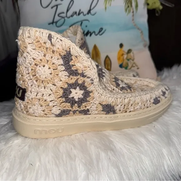 Mou Crochet Ankle Boots In Beige Size 40In Excellent Condition