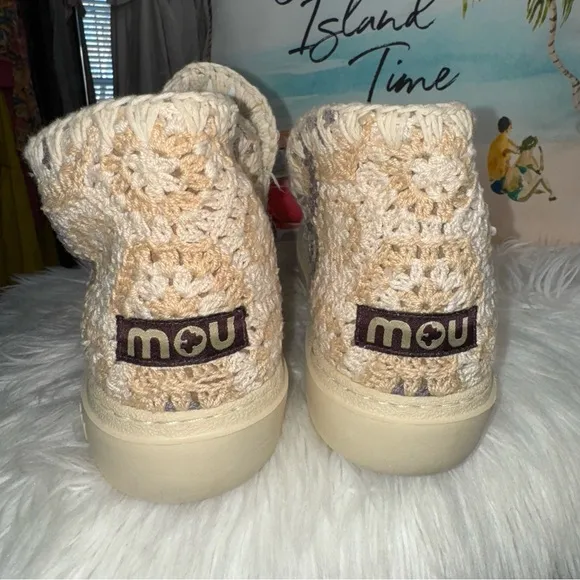 Mou Crochet Ankle Boots In Beige Size 40In Excellent Condition