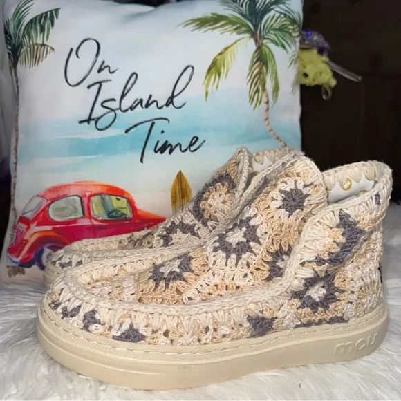 Mou Crochet Ankle Boots In Beige Size 40In Excellent Condition