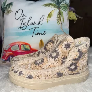 Mou Crochet Ankle Boots In Beige Size 40In Excellent Condition